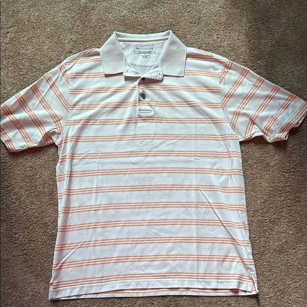 Jos A. Bank White and Orange Polo Shirt with Stripes